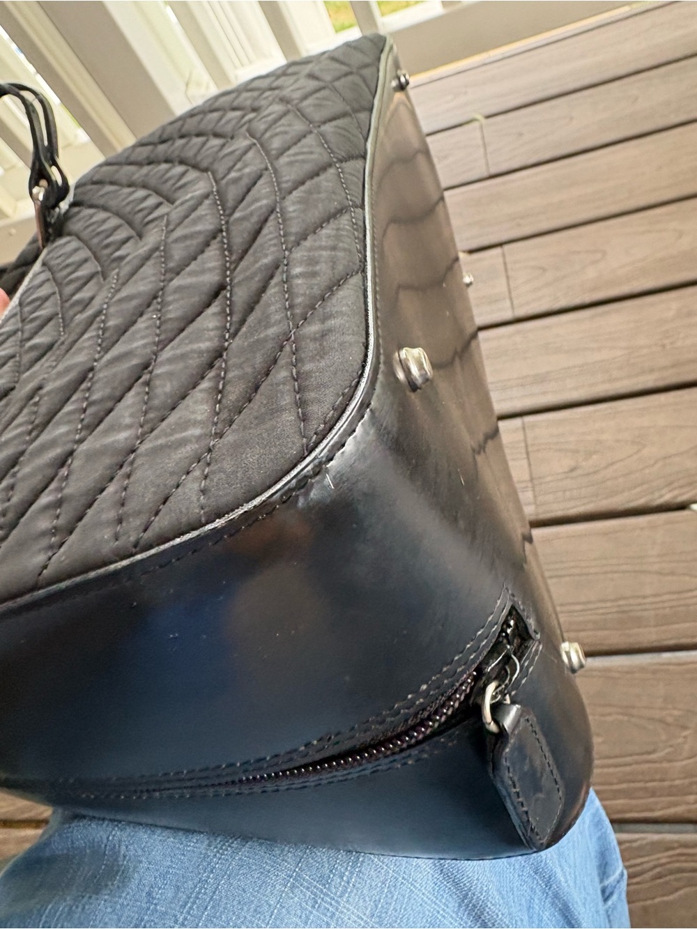 VINTAGE BALLY Black Quilted Nylon Satchel Top Handle Shoulder Bag Leather Trim - Picture 16 of 16